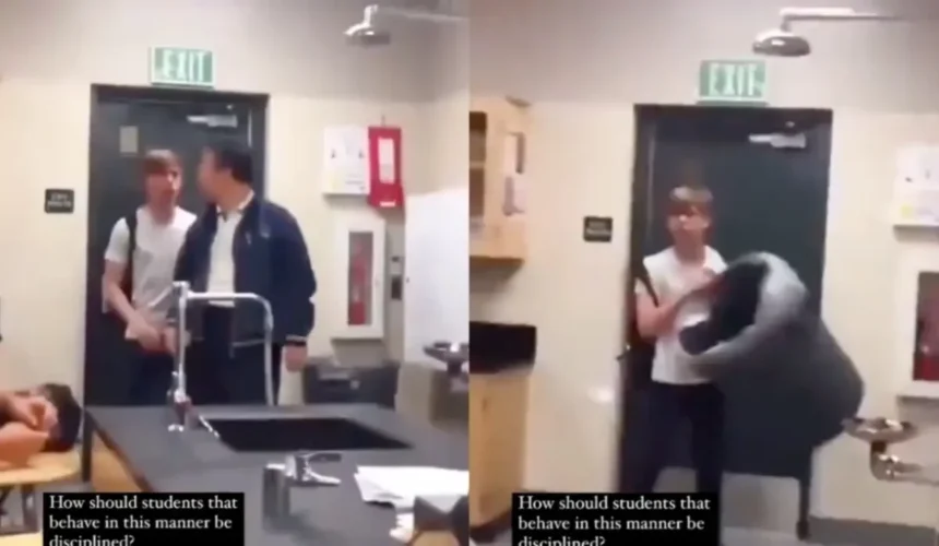 Resurfaced Video Captures California Student’s Violent Outburst At Unsuspecting Teacher, Sparking Outrage Online: ‘He Should Have Been Arrested’ Resurfaced Video Captures California Student’s Violent Outburst At Unsuspecting Teacher, Sparking Outrage Online: ‘He Should Have Been Arrested’