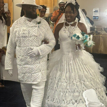 Bride and Groom Go Viral With Crochet Wedding Ensembles