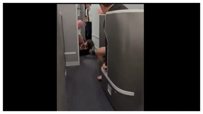 ‘Aren’t You Ashamed?’: Video Shows Woman Fighting with Attendants Struggling to Restrain Her After She Stormed Cockpit Because Flight Was Running Late, Outraged Passenger Let’s Her Have It
