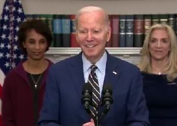 Biden combines the whisper thing with a chuckle while getting excited about a greatly expanded IRS