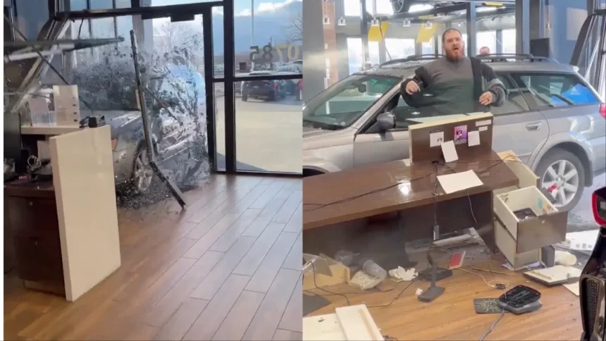 ‘It Could Have Been Fatal’: Unhinged Utah Man Crashes Vehicle Into Dealership Showroom After Sales Manager Refuses His Refund Request, Video Shows